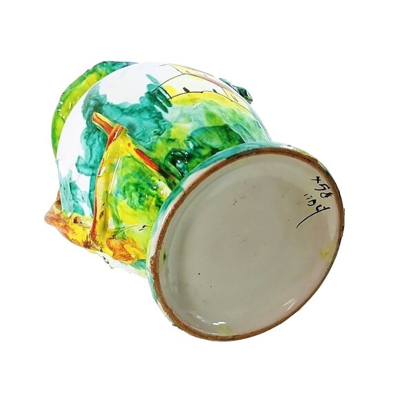 Vase Hand Painted Italian Style House 3D Trees Raised Relief Numbered 7" - Picture 3 of 8